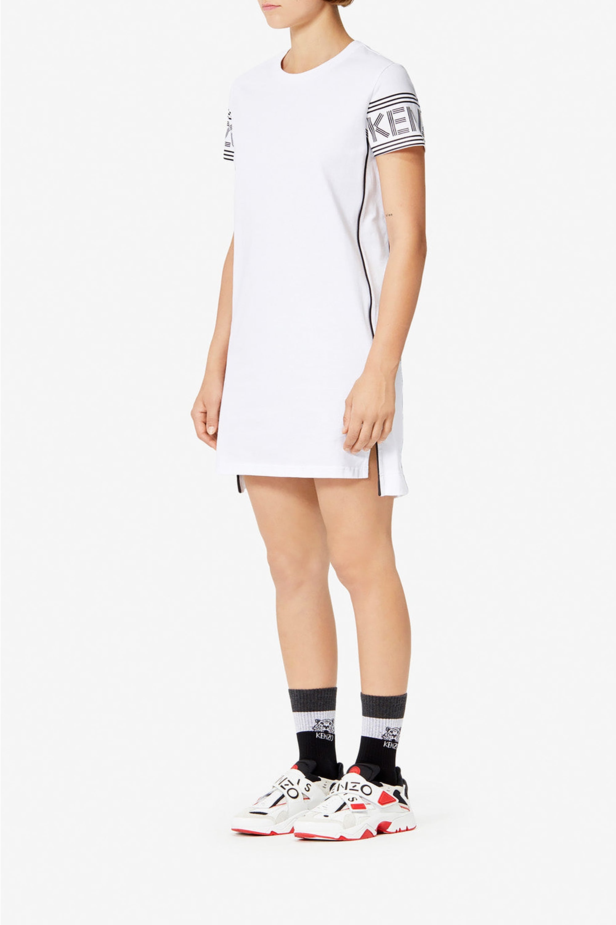 Robe t-shirt logo Kenzo liserés latéraux - White