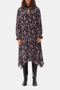 Robe midi plissée en georgette imprimée florale - Phantom
