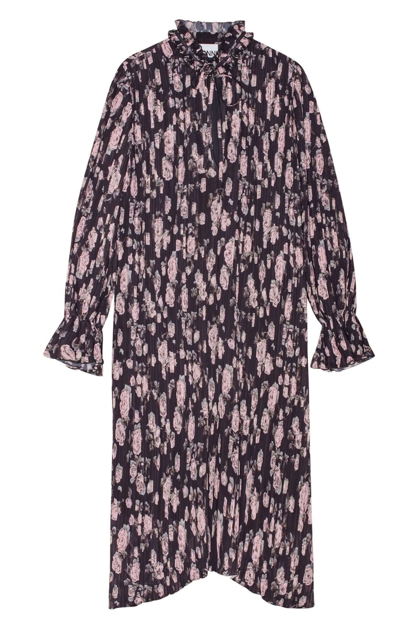 Robe midi plissée en georgette imprimée florale - Phantom