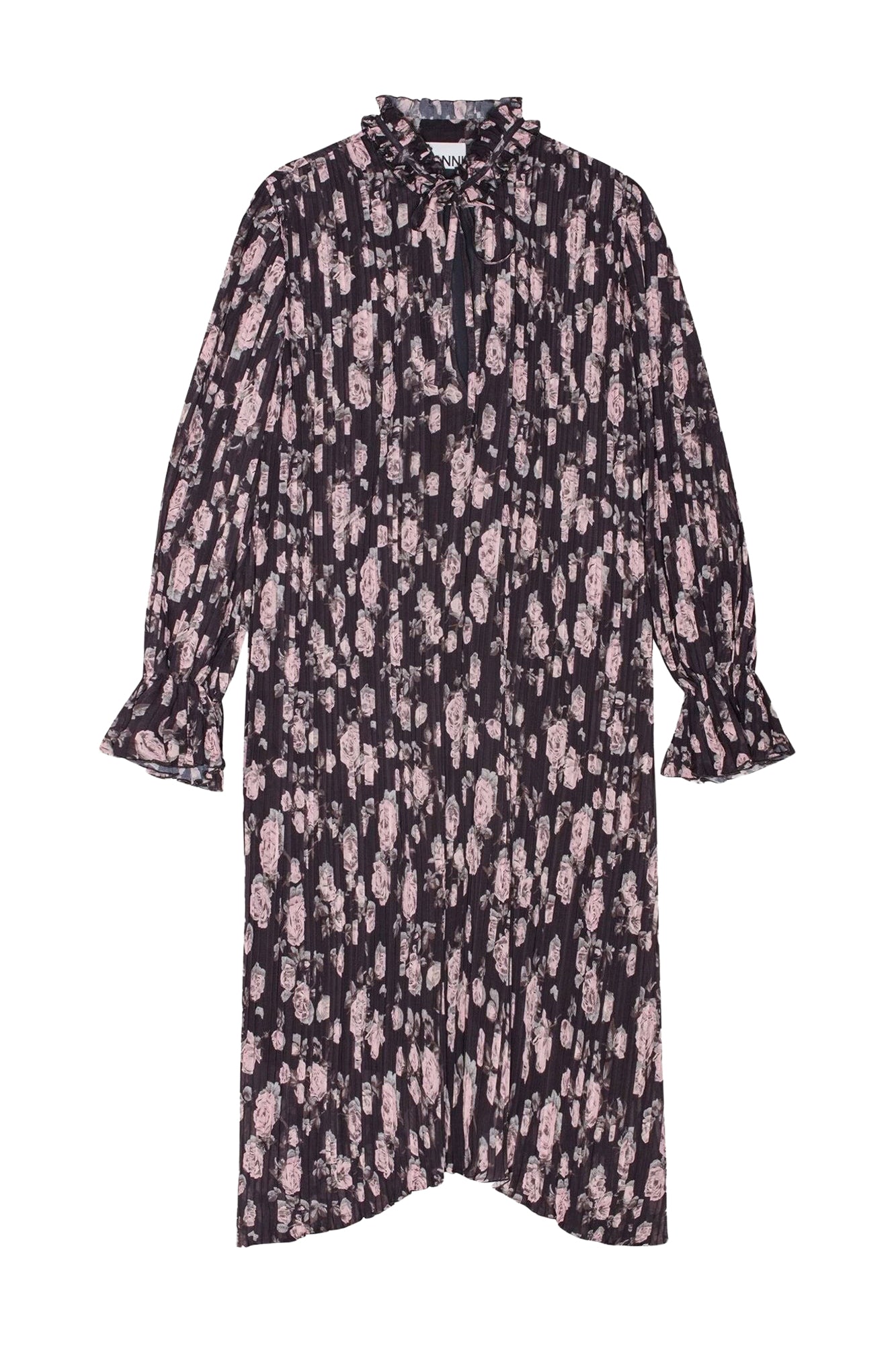 Pleated floral print georgette midi dress - Phantom