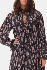 Robe midi plissée en georgette imprimée florale - Phantom