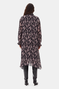 Robe midi plissée en georgette imprimée florale - Phantom