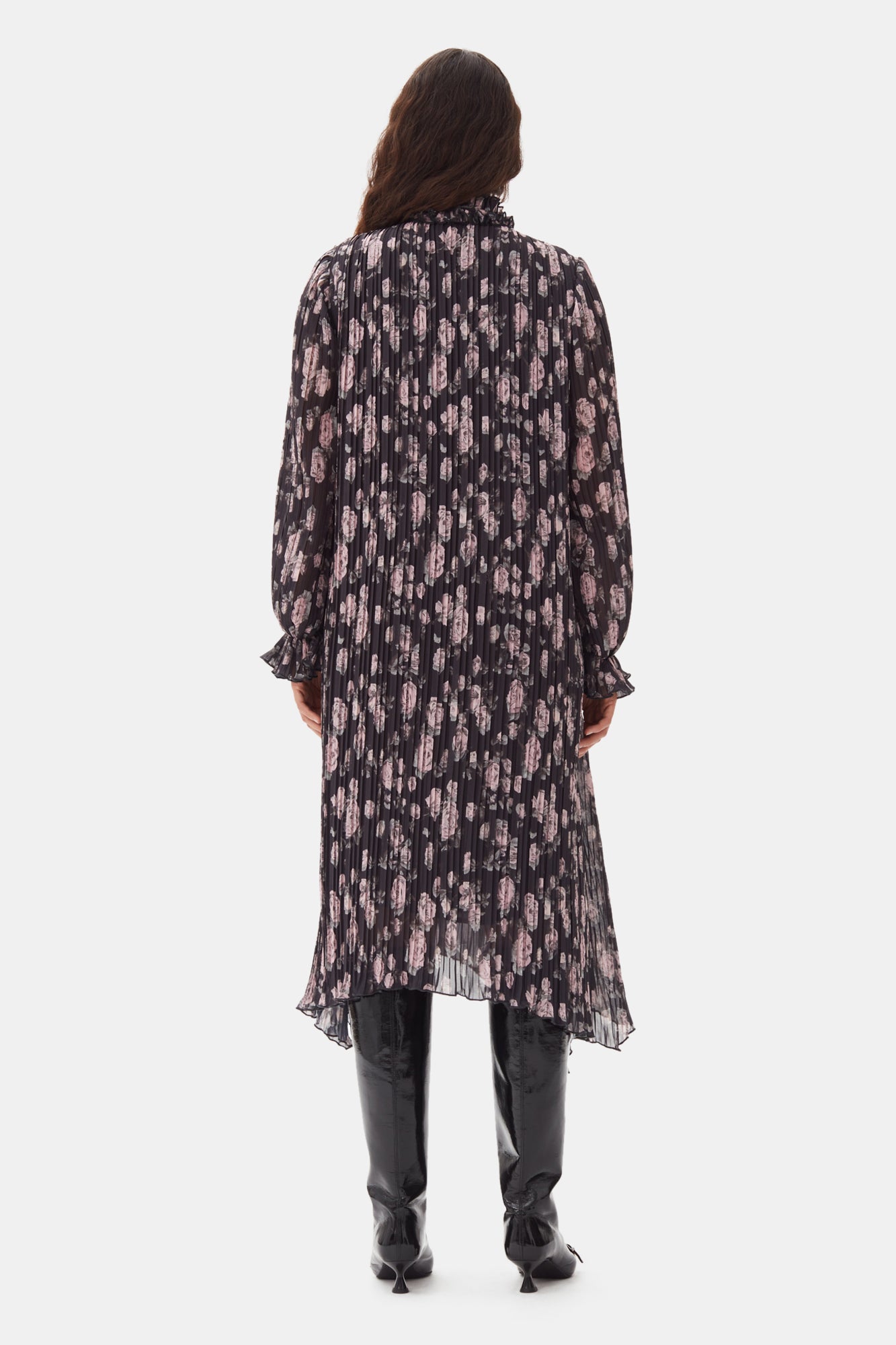 Robe midi plissée en georgette imprimée florale - Phantom