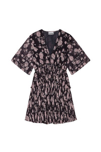 Robe courte en georgette plissée à imprimé floral - Phantom