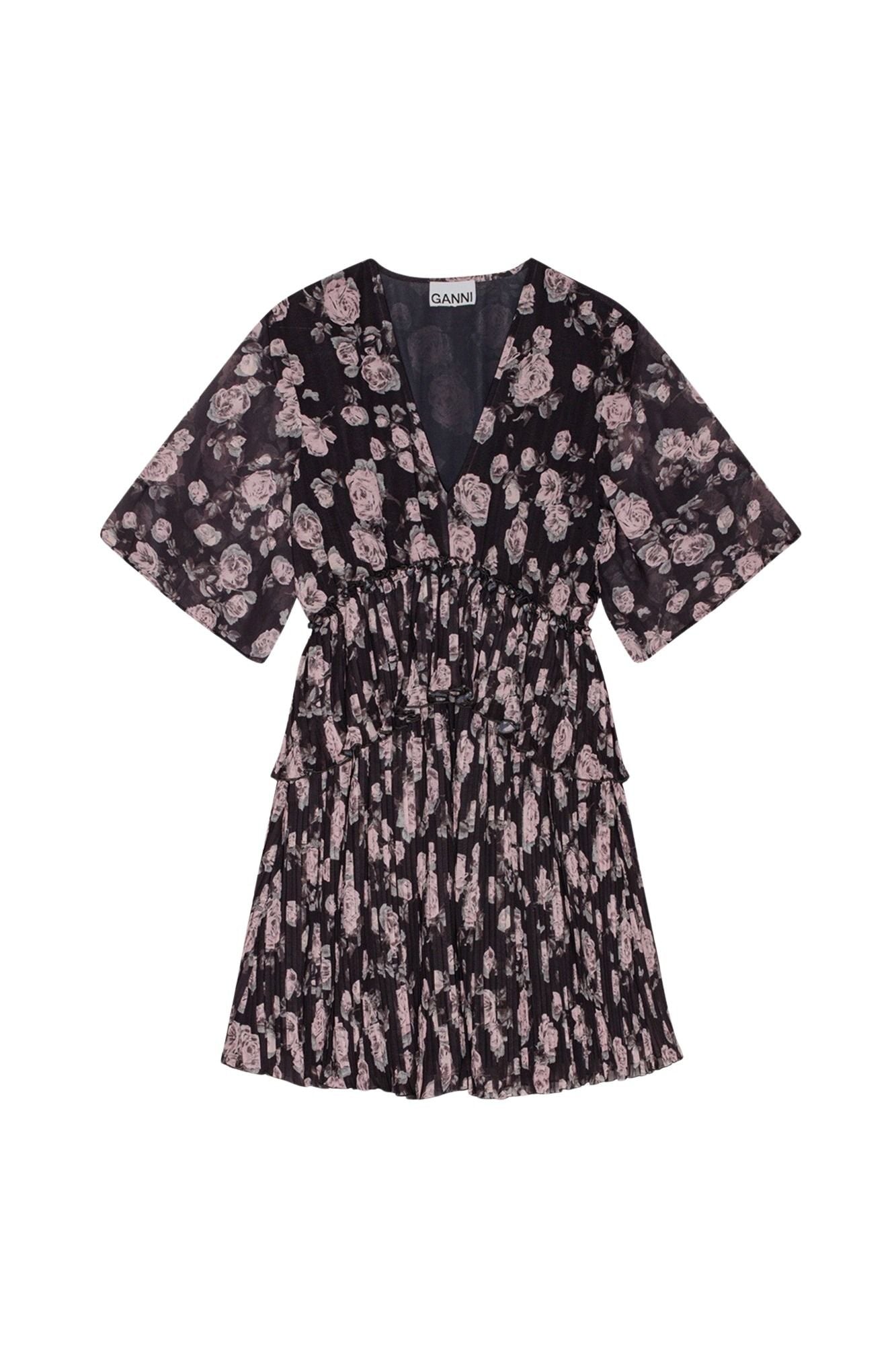 Robe courte en georgette plissée à imprimé floral - Phantom