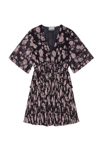Robe courte en georgette plissée à imprimé floral - Phantom