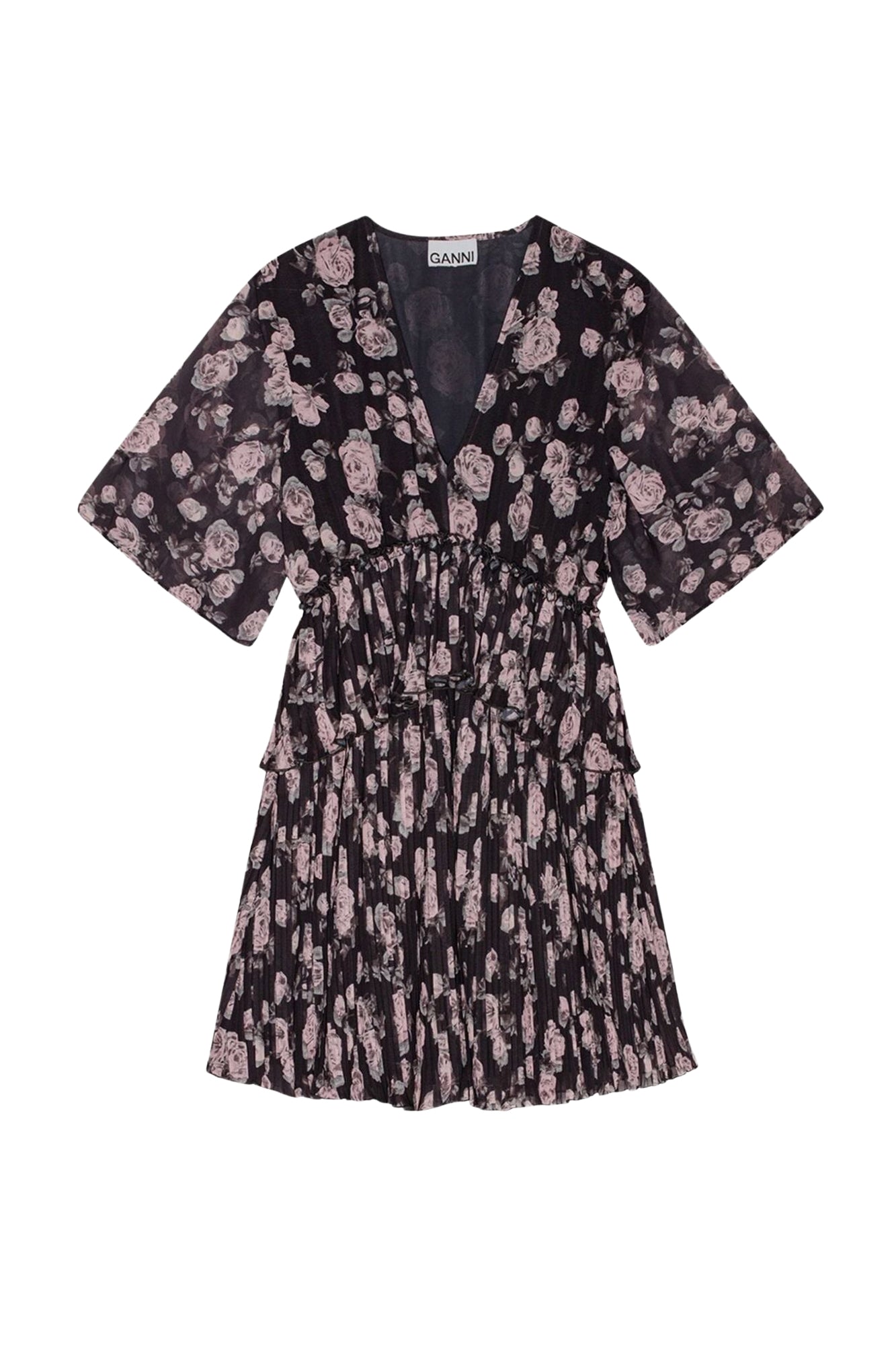Robe courte en georgette plissée à imprimé floral - Phantom