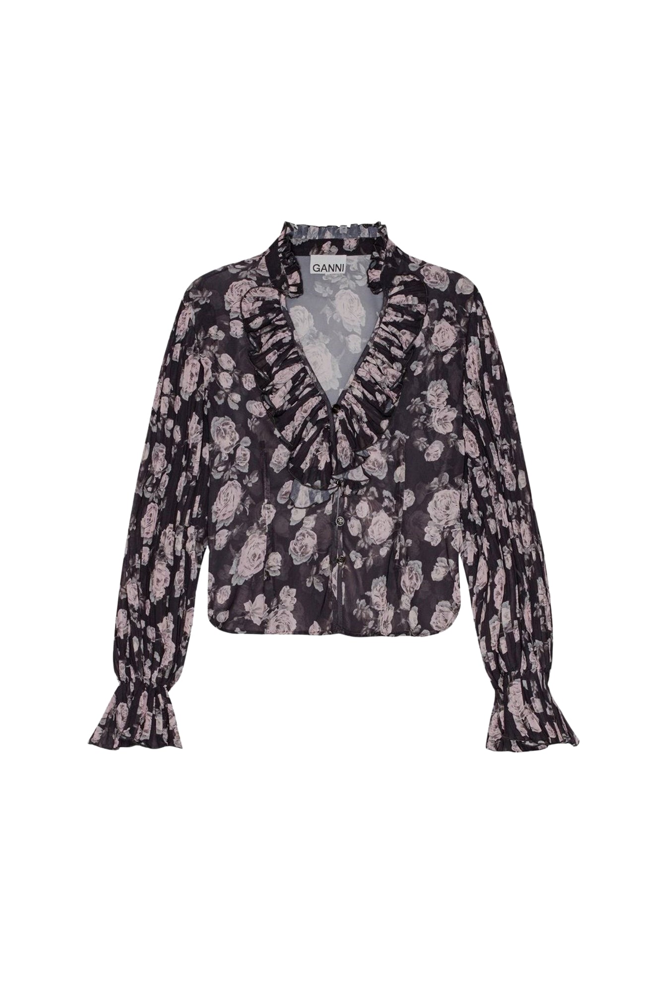 Floral print pleated georgette blouse - Phantom
