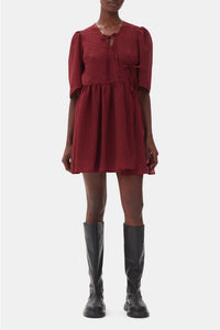 Short double-breasted dress with knotted details - Winery