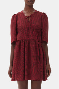 Short double-breasted dress with knotted details - Winery