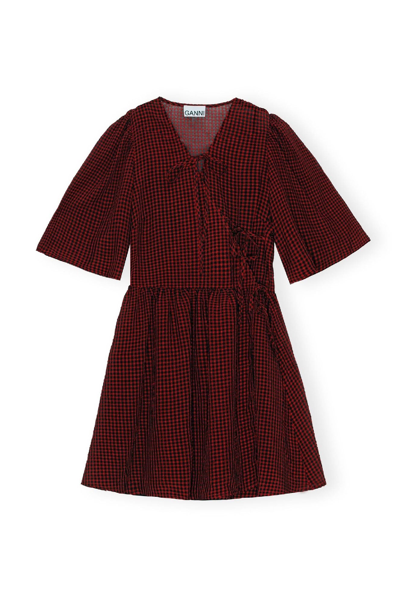 Short double-breasted dress with knotted details - Winery