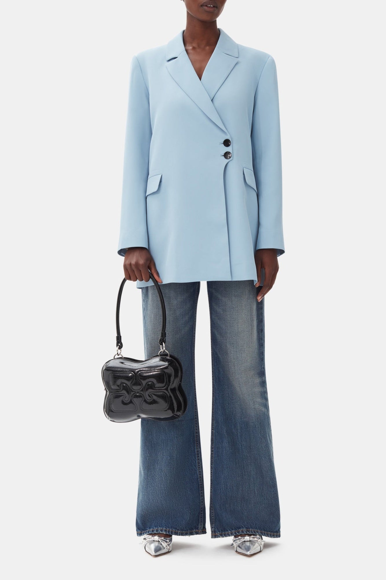 Blazer ceinturé en twill - Dusty Blue