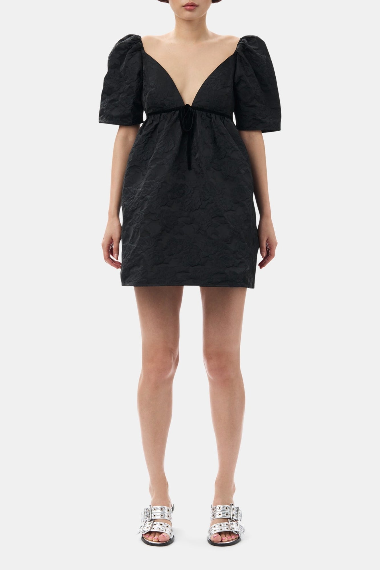 Robe courte botanique en jacquard - Black