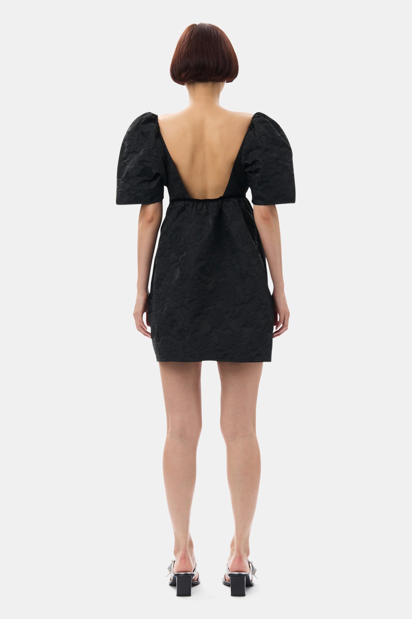 Robe courte botanique en jacquard - Black