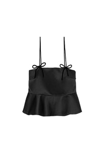 Caraco péplum à bretelles nouées en satin - Black