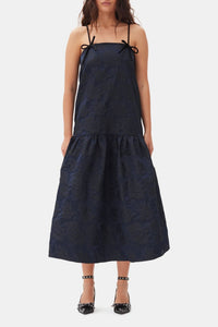 Mid-length dress with thin knotted straps - Peacoat