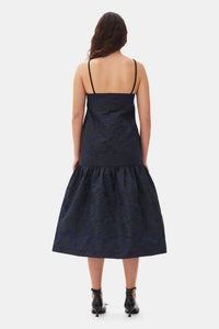 Mid-length dress with thin knotted straps - Peacoat