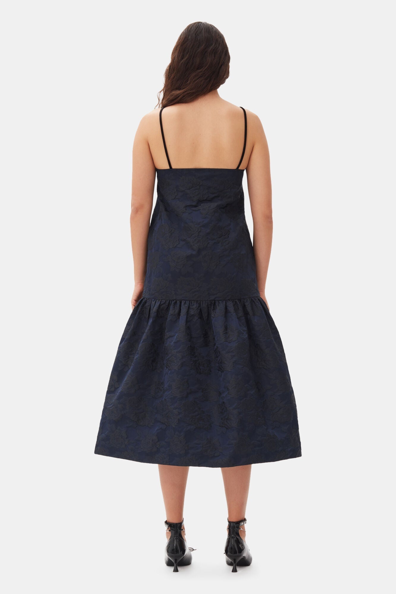 Mid-length dress with thin knotted straps - Peacoat