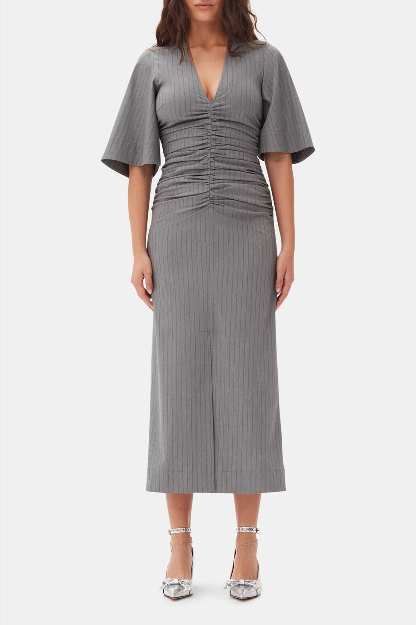Robe longue fendue et plissée - Mirage Gray