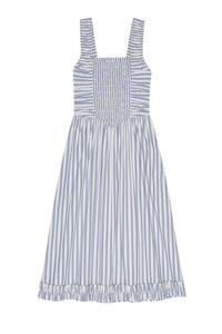 Robe midi smockée à bretelles et rayures en coton - Egret