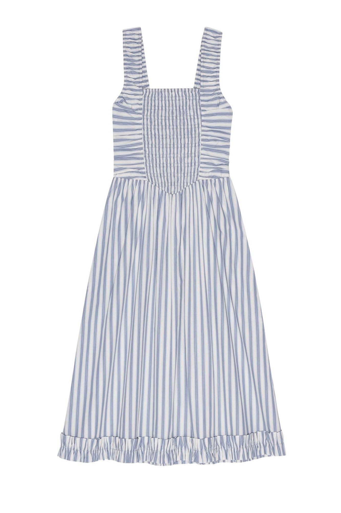 Robe midi smockée à bretelles et rayures en coton - Egret