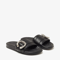 Sandales Fallon avec boucle à cristaux en cuir - Black & Crystal