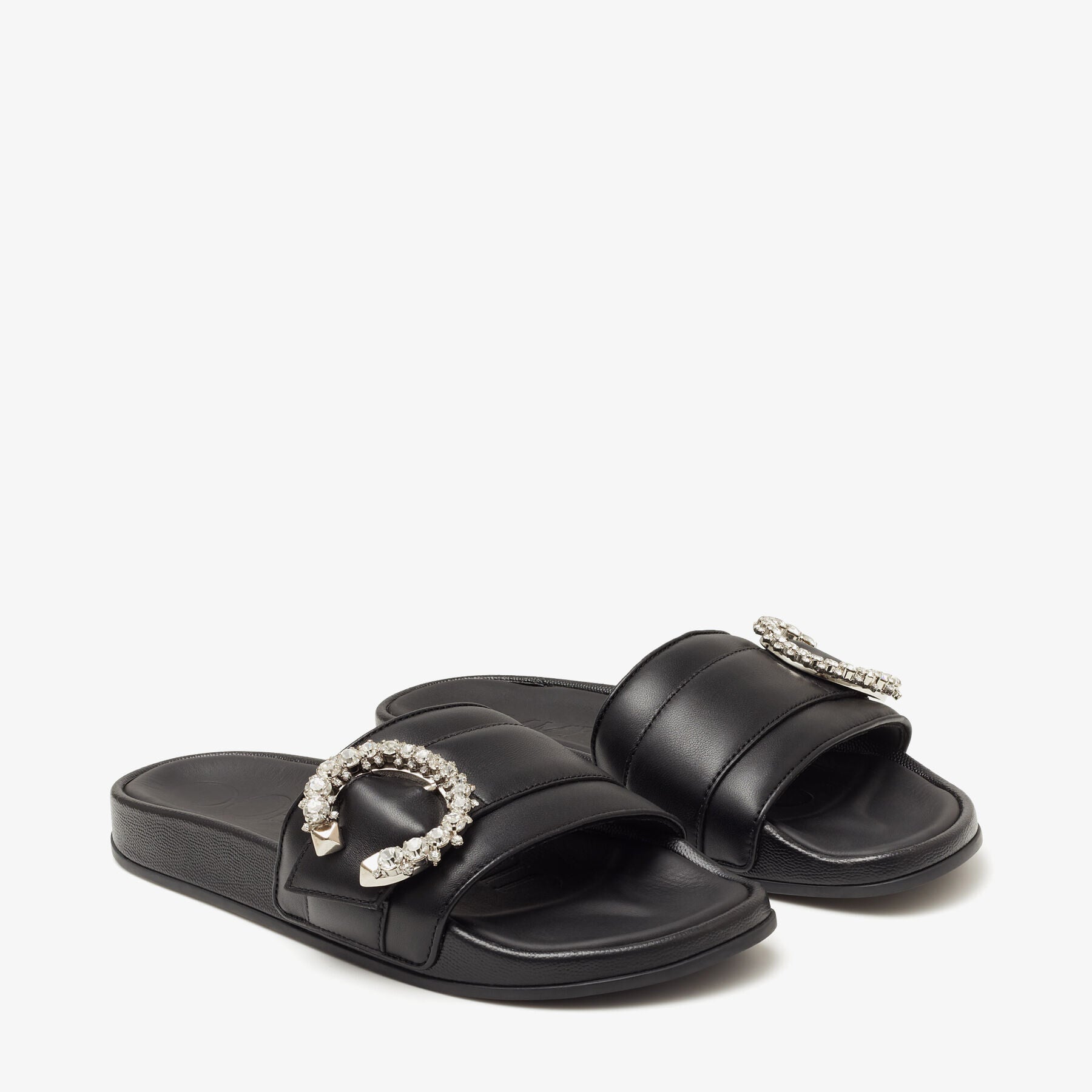 Sandales Fallon avec boucle à cristaux en cuir - Black & Crystal
