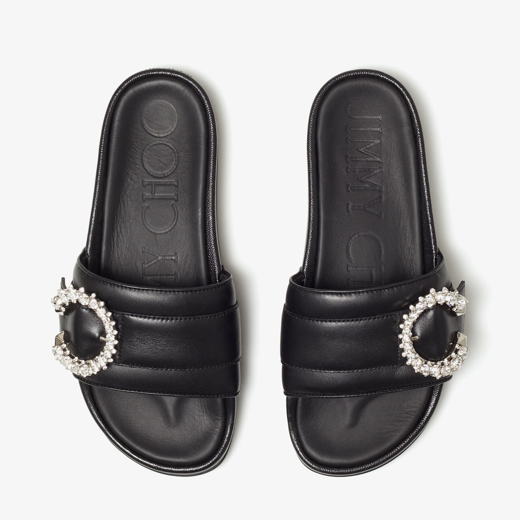 Sandales Fallon avec boucle à cristaux en cuir - Black & Crystal