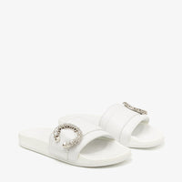 Fallon leather sandals with crystal buckle - White & Crystal
