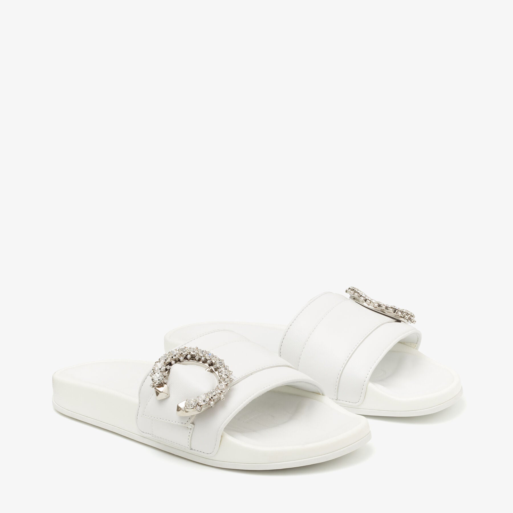 Fallon leather sandals with crystal buckle - White & Crystal