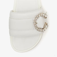 Fallon leather sandals with crystal buckle - White & Crystal