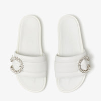 Fallon leather sandals with crystal buckle - White & Crystal