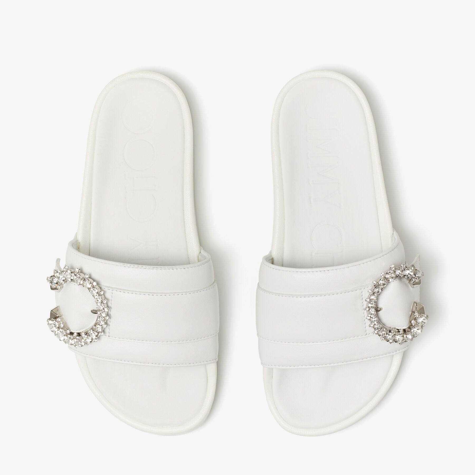 Fallon leather sandals with crystal buckle - White & Crystal