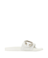 Fallon leather sandals with crystal buckle - White & Crystal