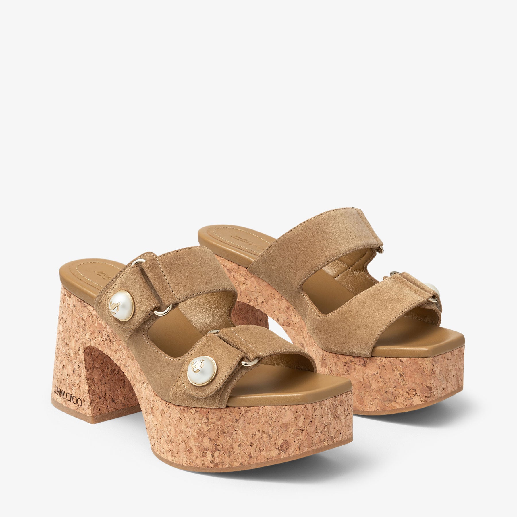 Mules Fayence compensées 95 en daim velours - Rattan