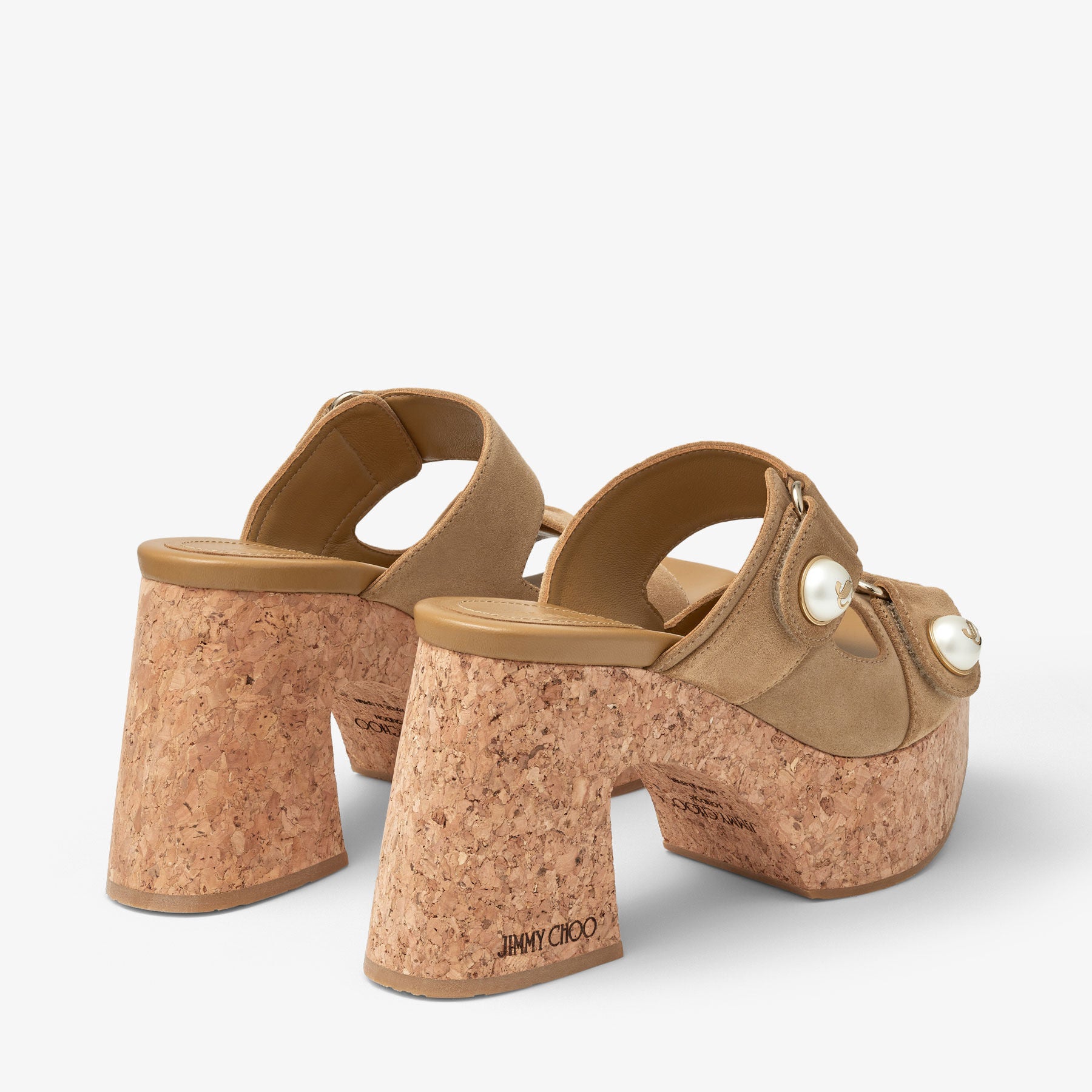 Mules Fayence compensées 95 en daim velours - Rattan