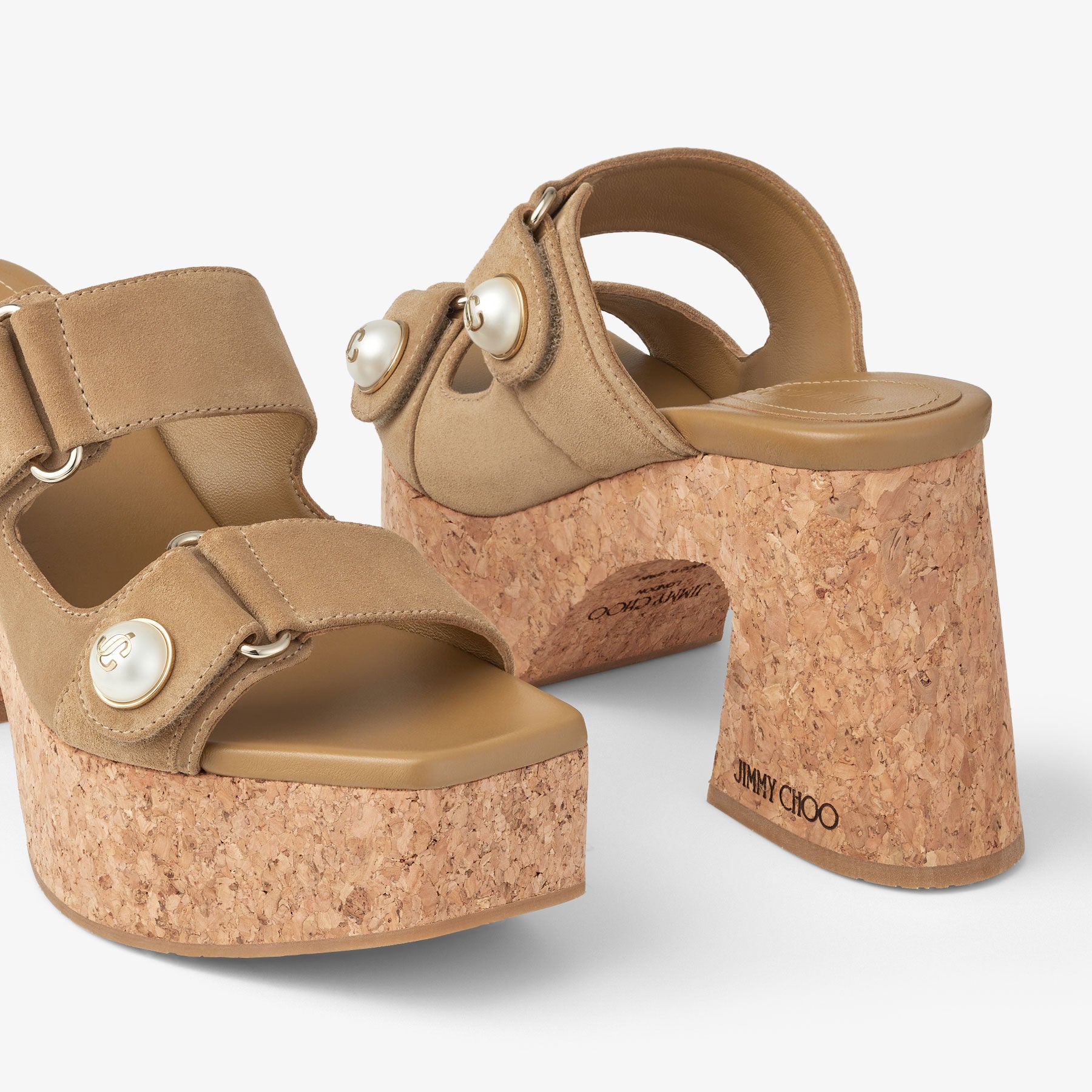 Mules Fayence compensées 95 en daim velours - Rattan