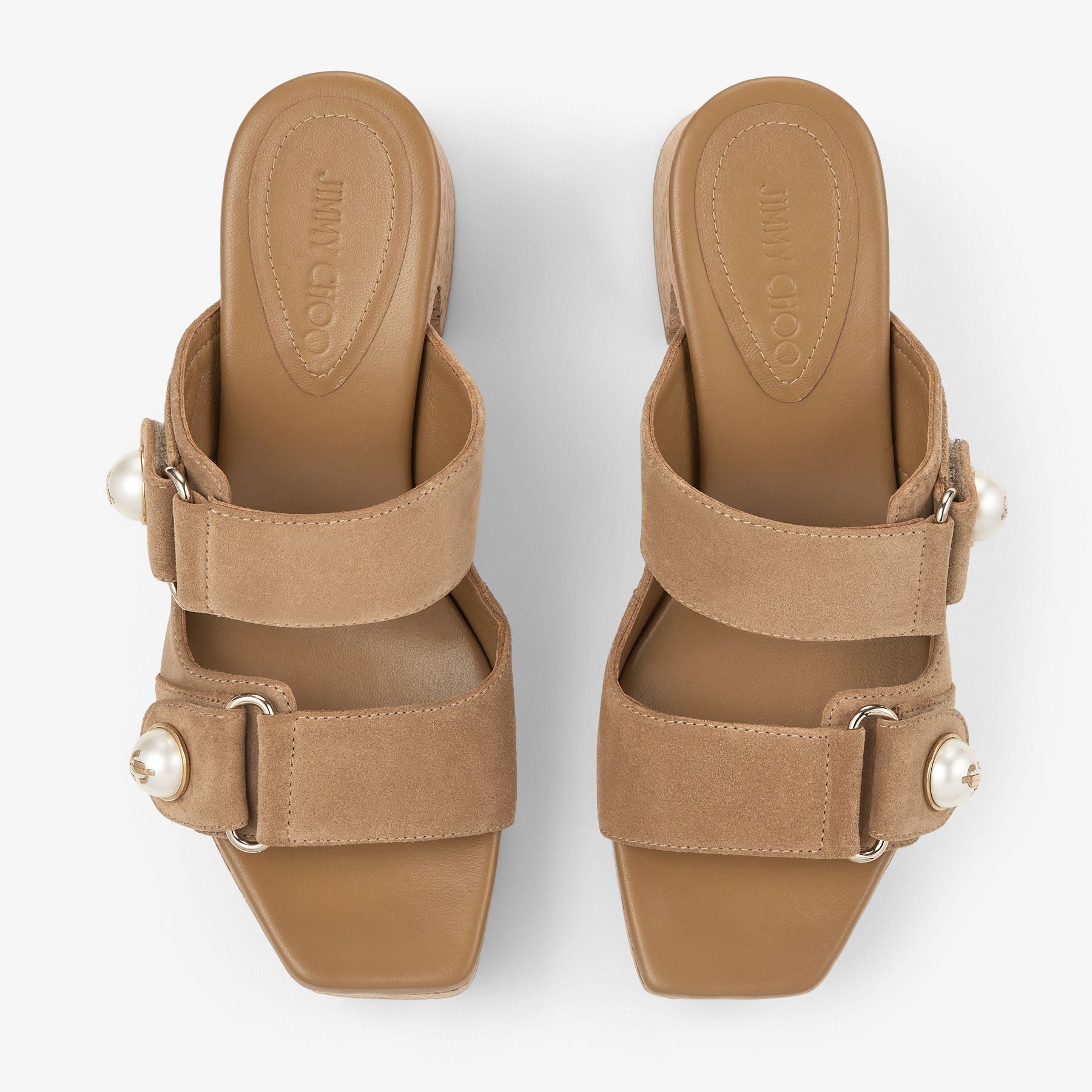Mules Fayence compensées 95 en daim velours - Rattan