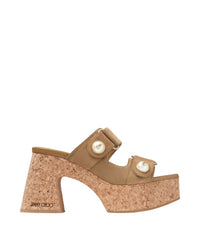 Mules Fayence compensées 95 en daim velours - Rattan