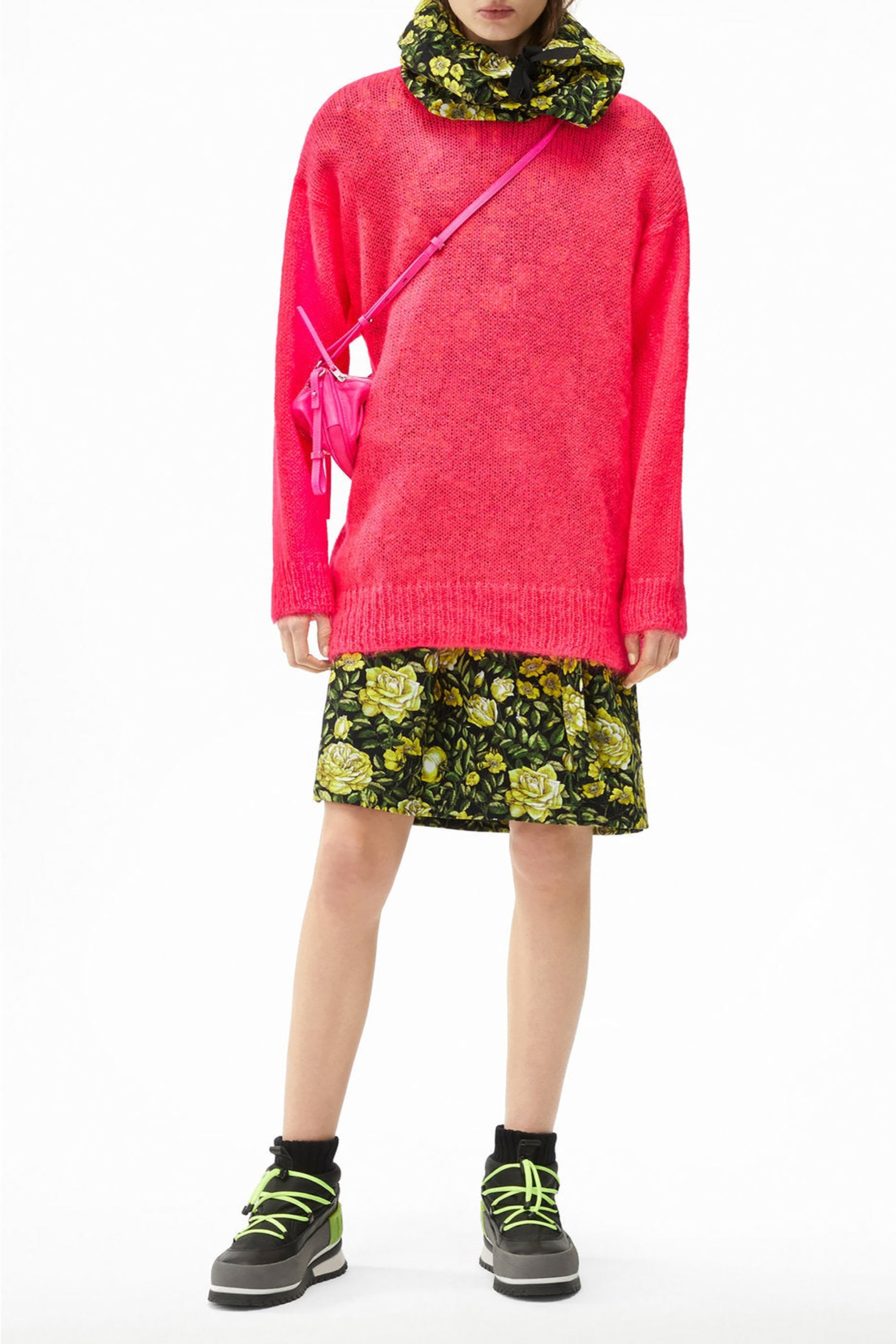 Pull col rond oversize en mohair - Magenta