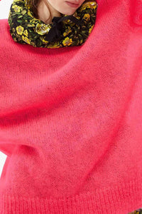 Pull col rond oversize en mohair - Magenta