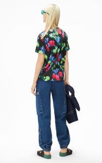 T-shirt loose Blurred Flowers - Black
