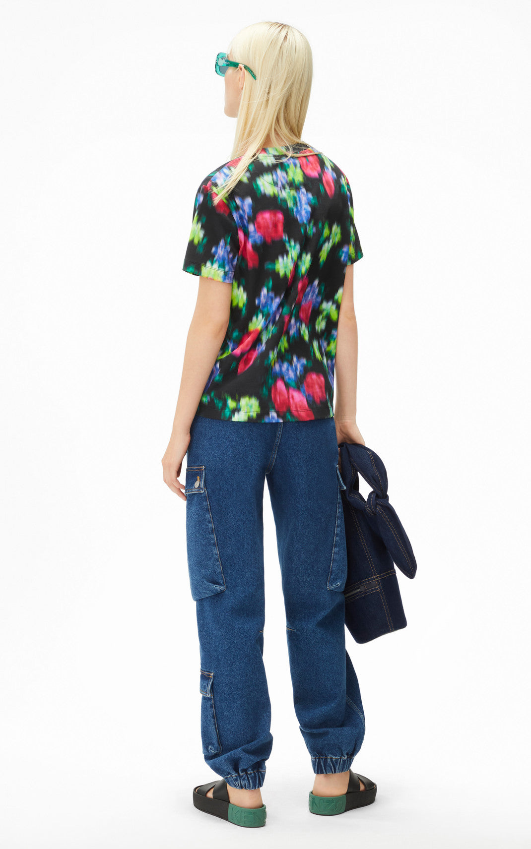 T-shirt loose Blurred Flowers - Black