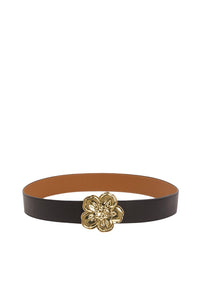 Ceinture large réversible "Boke Flower" en cuir - Black