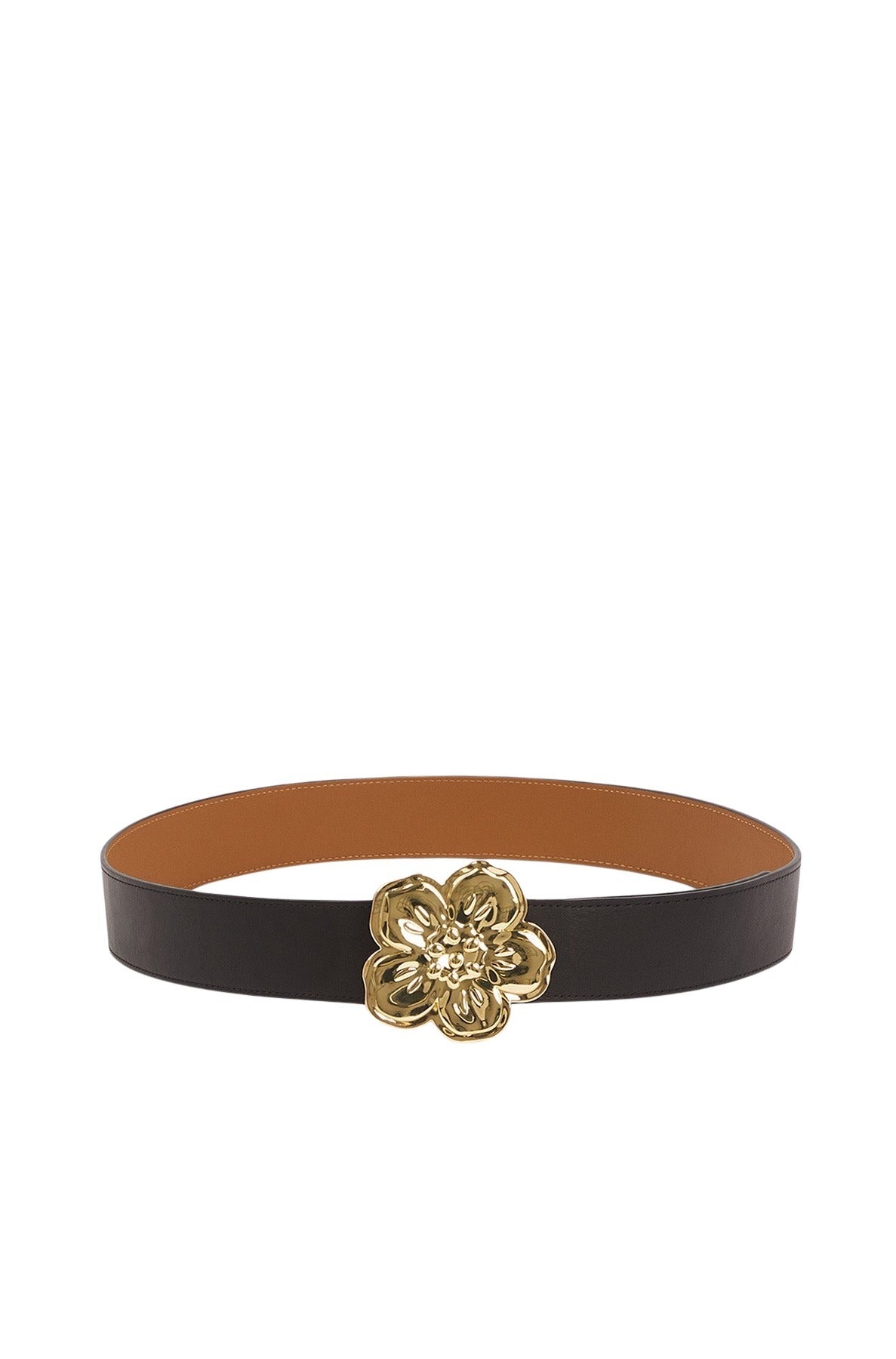 Ceinture large réversible "Boke Flower" en cuir - Black