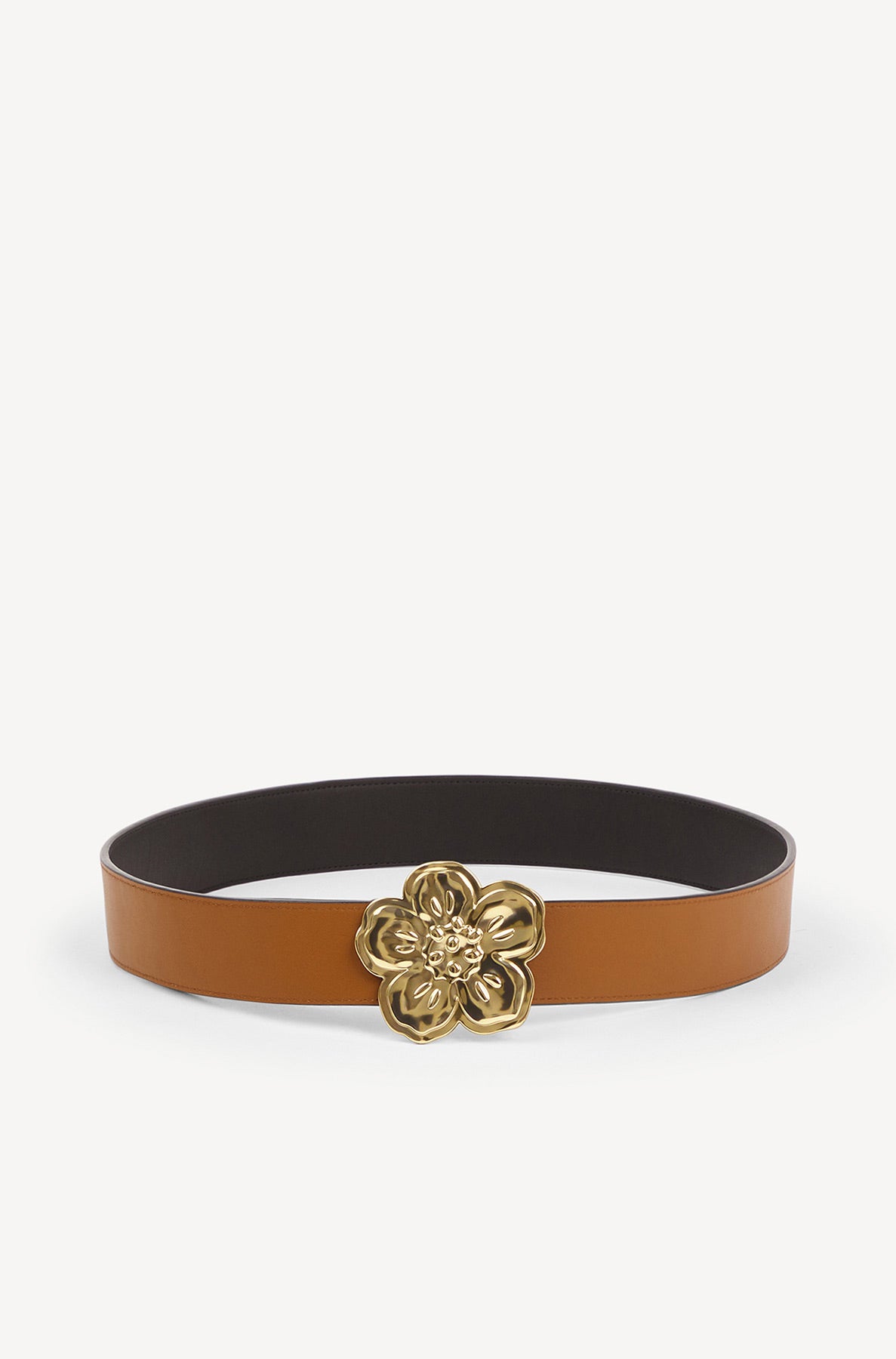 Ceinture large réversible "Boke Flower" en cuir - Black