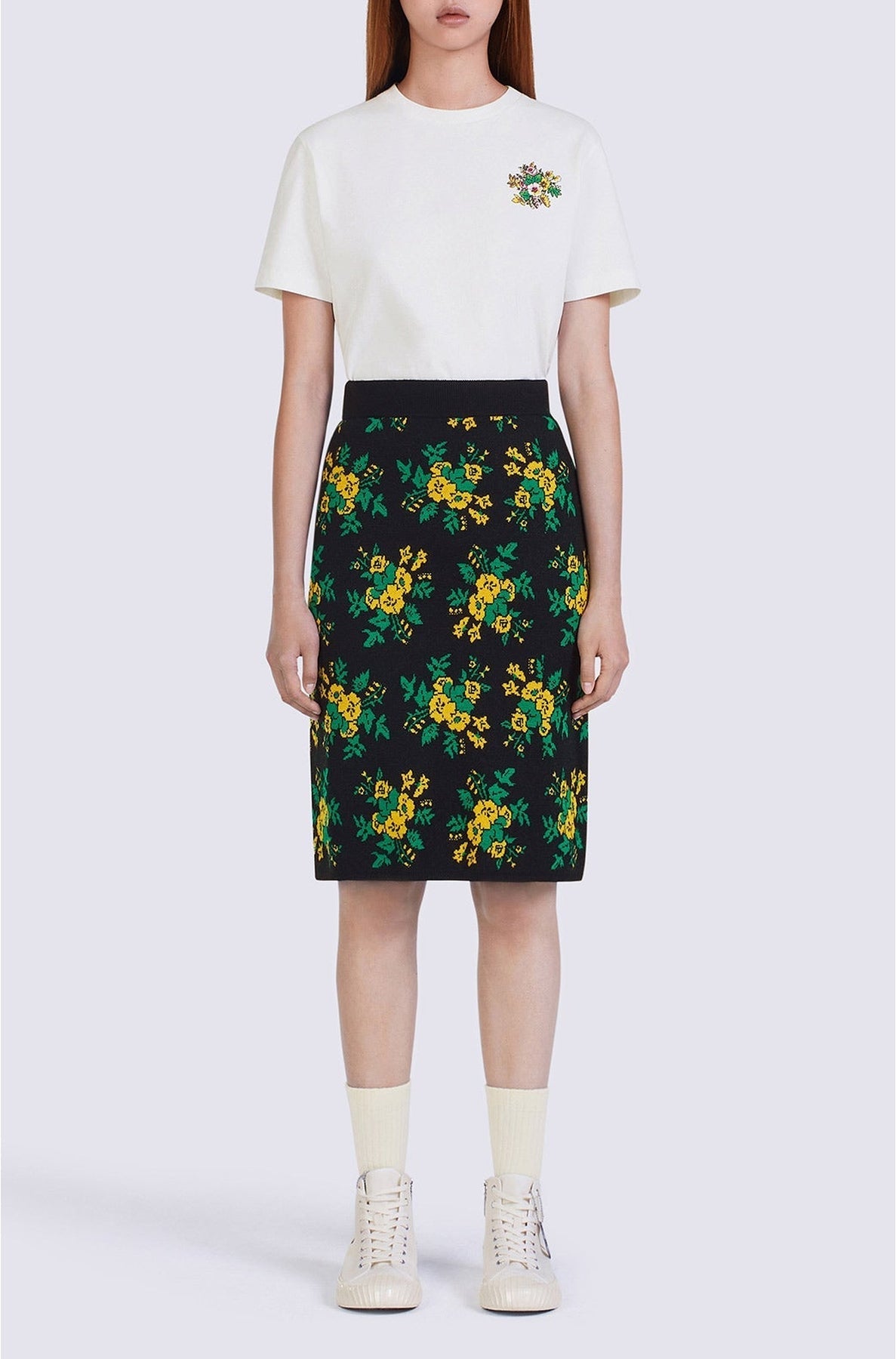 Jupe midi Pop Bouquet en laine - Black