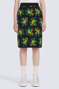 Jupe midi Pop Bouquet en laine - Black