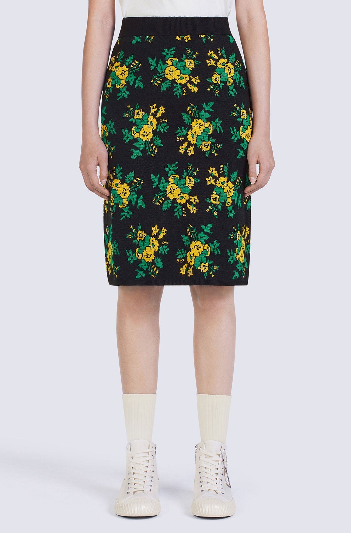 Jupe midi Pop Bouquet en laine - Black