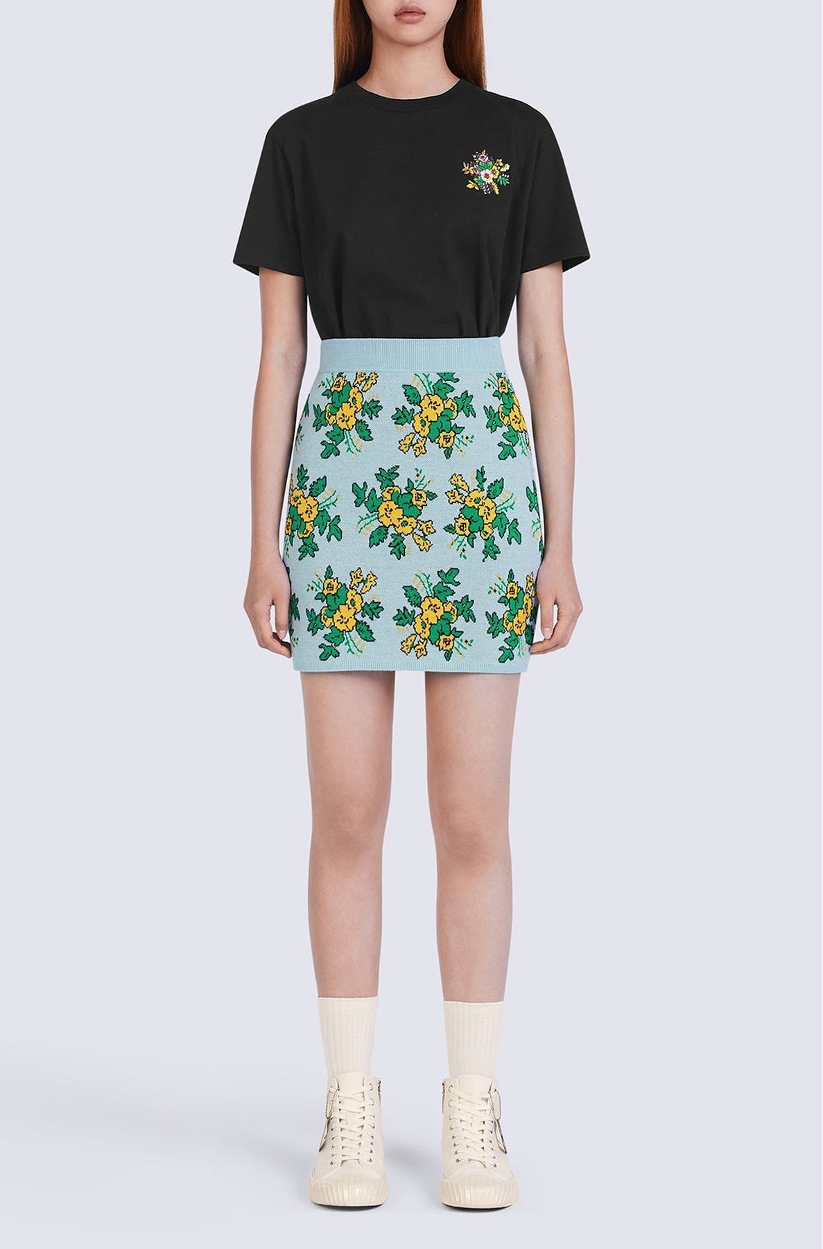 Pop Bouquet short skirt in wool - Sky Blue